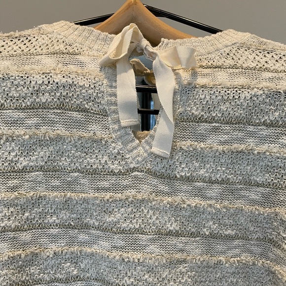 Poem by Oliver Bonas Striped fringe and metallic tie back sweater size medium - Picture 3 of 7